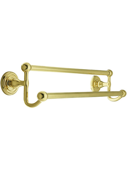 18 inch Brass Double Towel Bar with Regular Rosettes in Polished Brass.